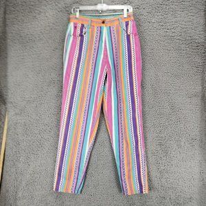 Take a Break Jeans Womens 8 Multicolor Striped Cotton High Rise 80"s Vintage